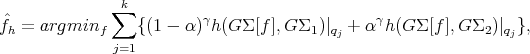               ∑k
ˆfh = argminf     {(1 - α)γh (G Σ [f ],G Σ1 )|qj + αγh(G Σ [f ],G Σ2)|qj},
              j=1  